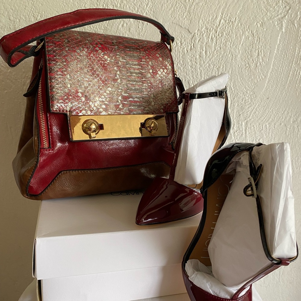 Elegant Red and Brown Handbag